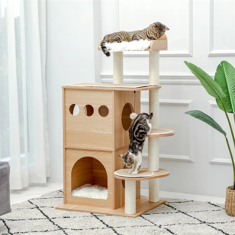 Wood Cat Scratcher Luxury Cat Tree Condo
