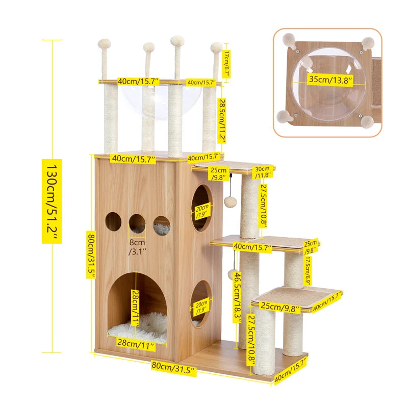 Wood Cat Scratcher Luxury Cat Tree Condo