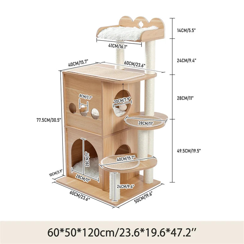 Wood Cat Scratcher Luxury Cat Tree Condo