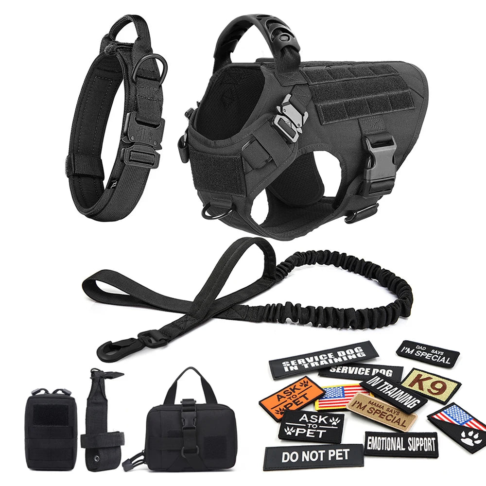 Dog Harness Collar Leash Bags Patches Set