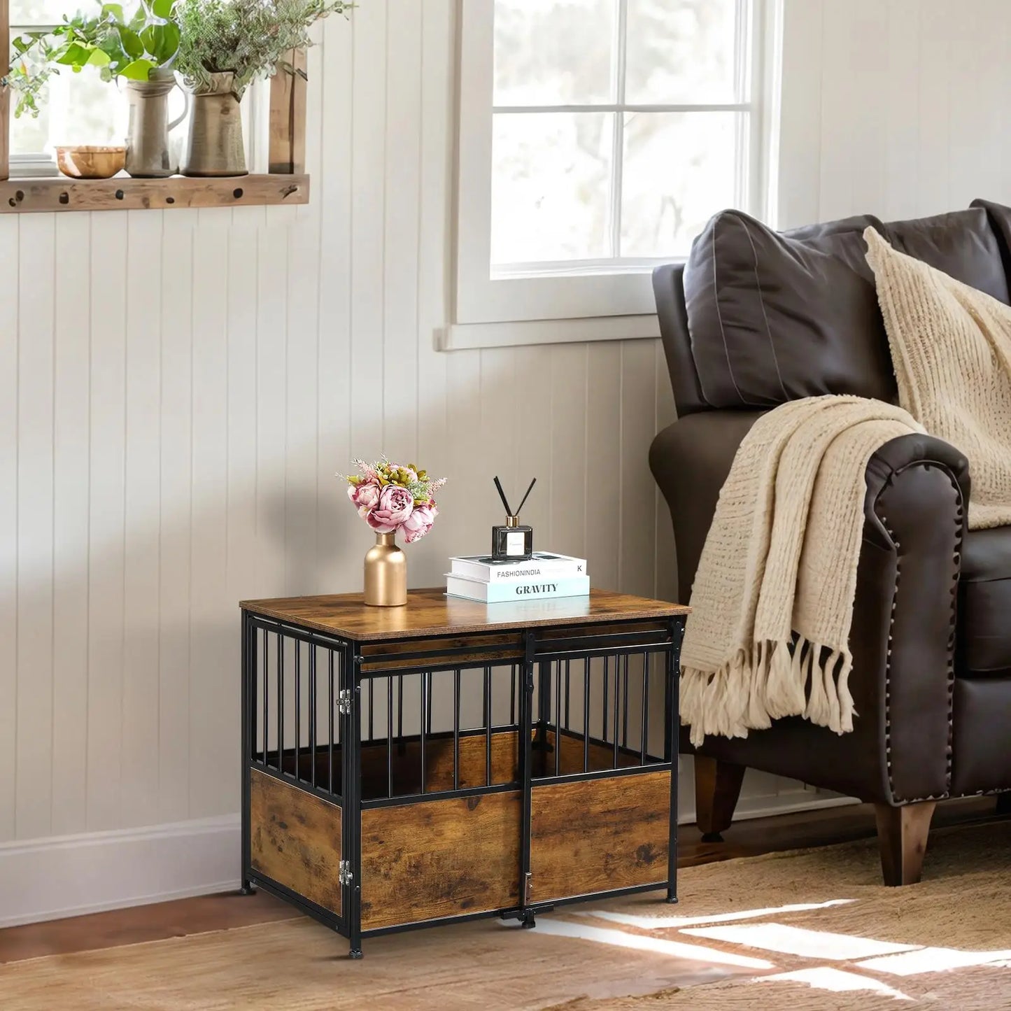 Rustic Brown Dog Crate Furniture