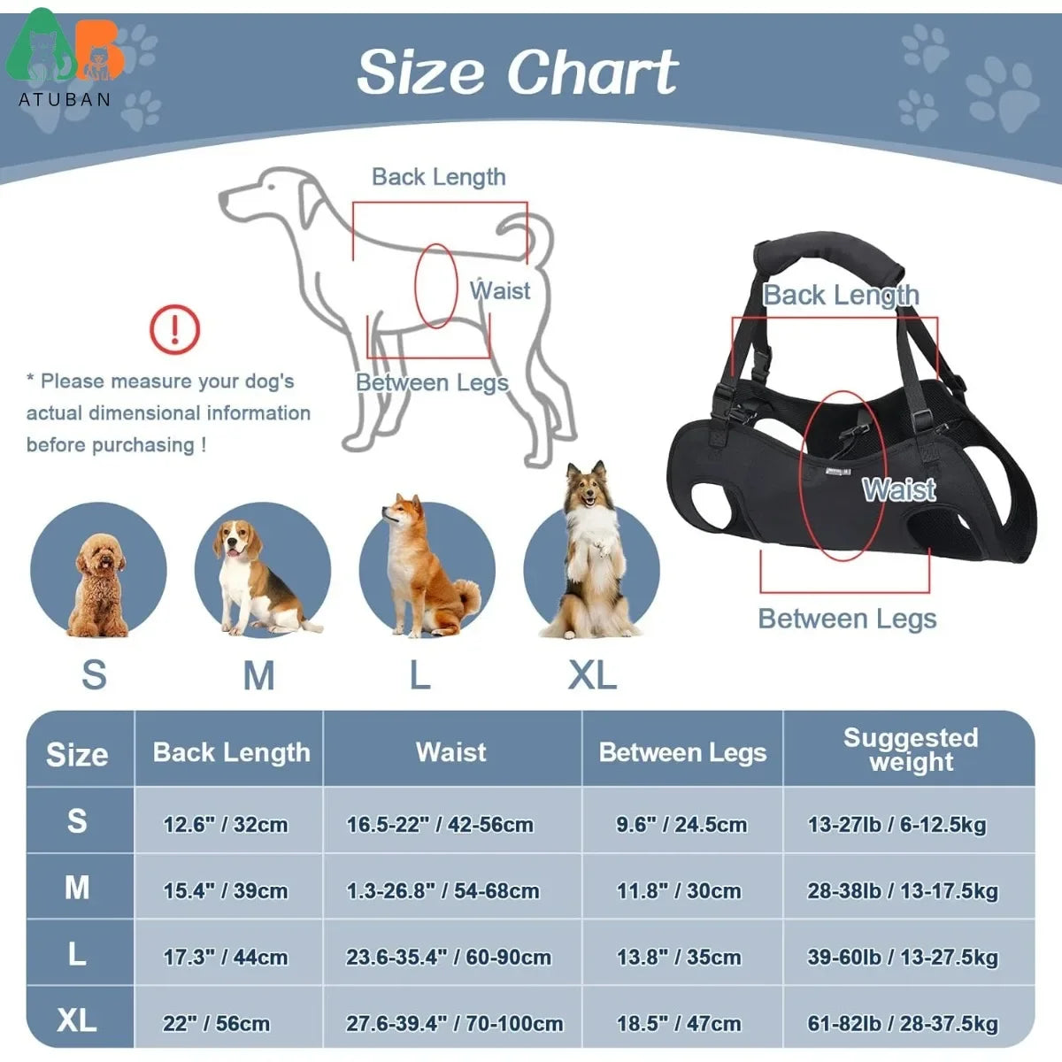 Dog Lift Harness Adjustable Full Body Support