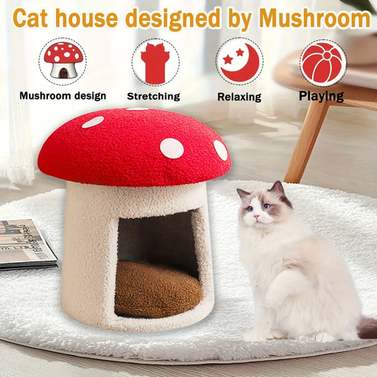 Mushroom Cow-Shaped Cat Cave Bed