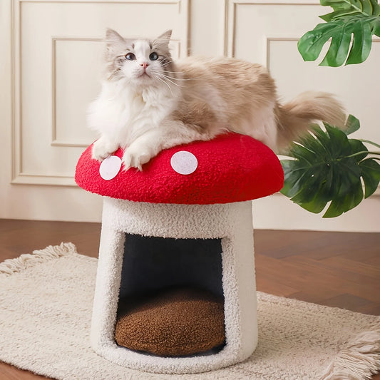 Mushroom Cow-Shaped Cat Cave Bed
